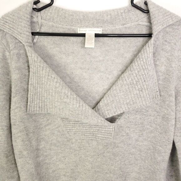 Sarah Spencer Sweater Womens Size XL Soft Polo Collar Split V Neck Light Gray - Picture 3 of 9